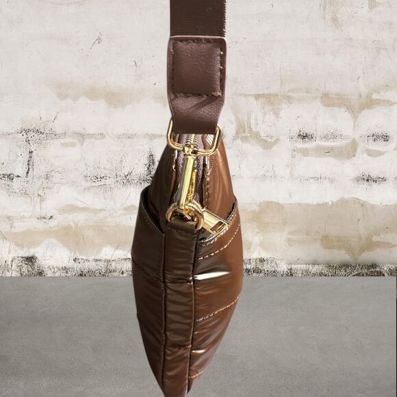 Ellie Bing NWT Chocolate Brown Puffer Crossbody Bag or Mask - Picture 3 of 6